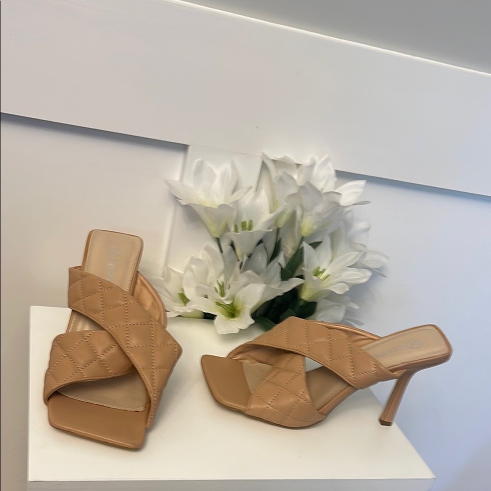 Elegant Tan Quilted Women's Heels